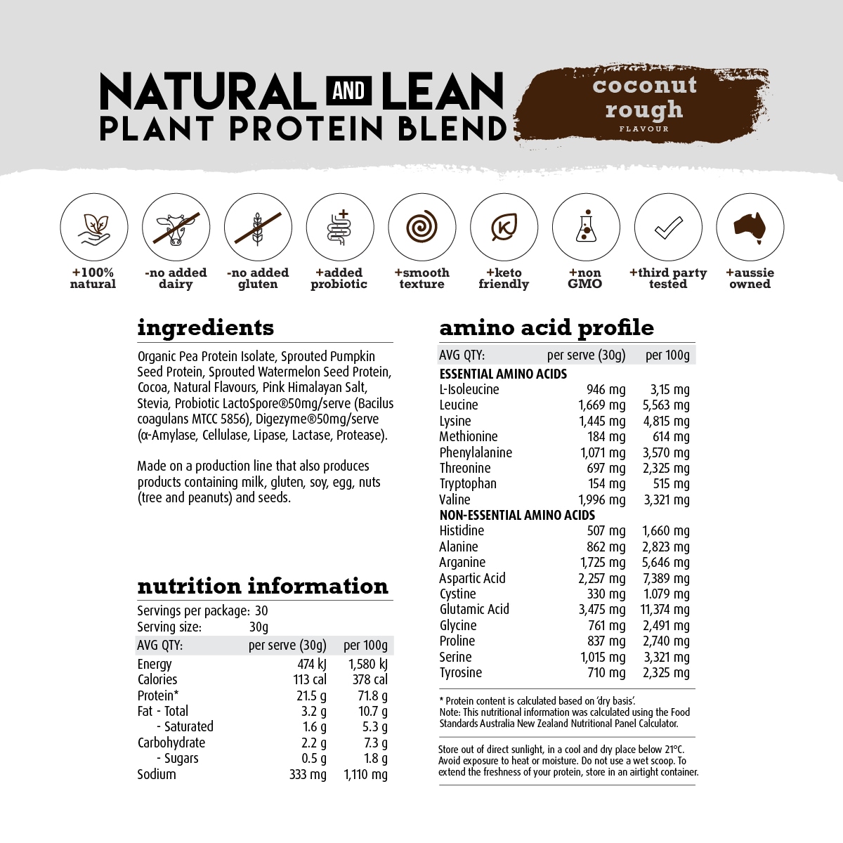 White Wolf Nutrition Vegan Natural+Lean Protein Coconut Rough 900g