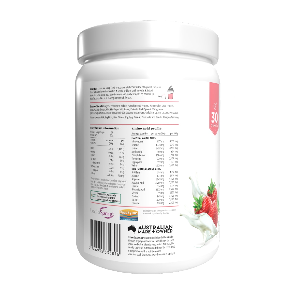 White Wolf Nutrition Vegan Natural+Lean Protein Strawberries & Cream 900g