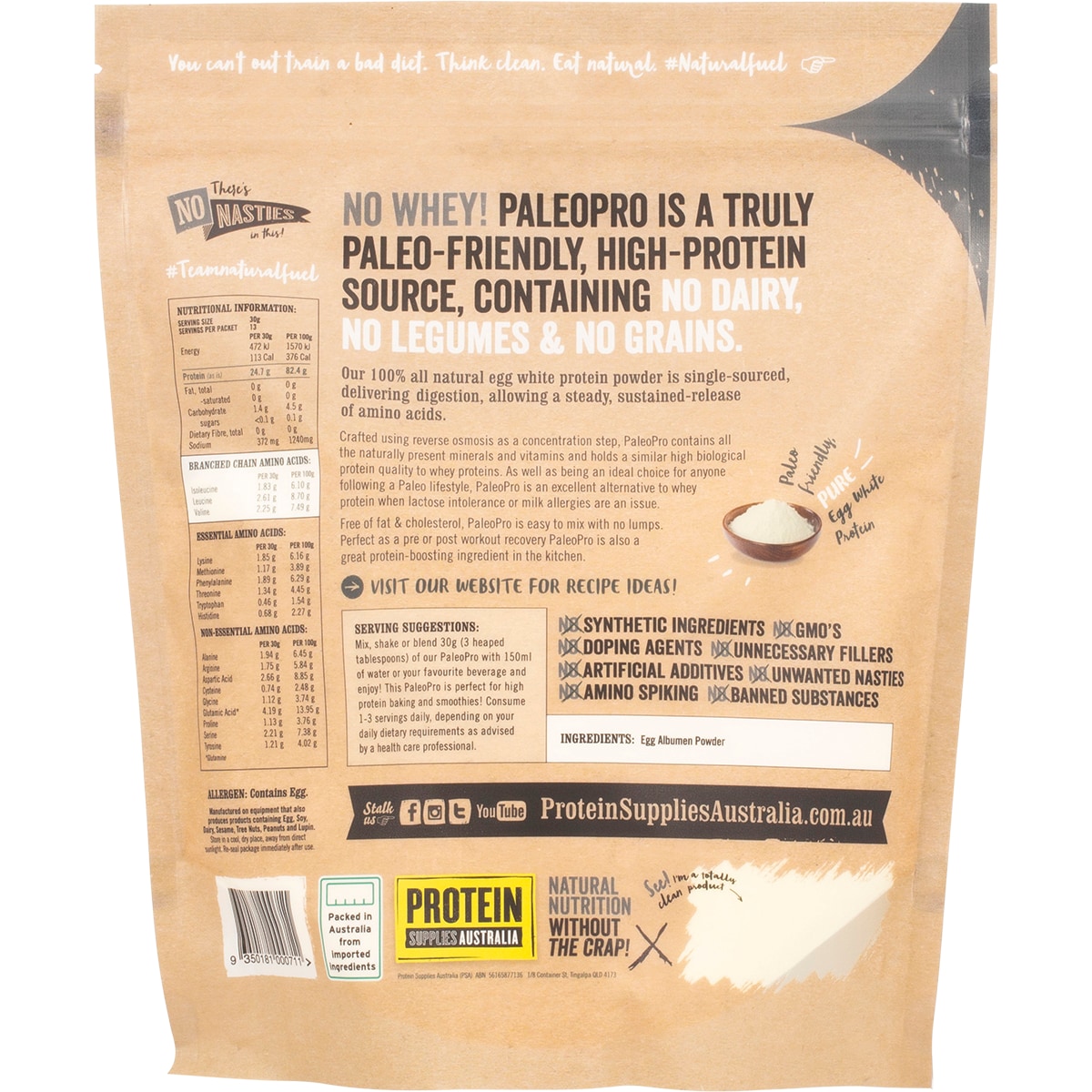 Protein Supplies Australia Paleo Pro Egg White Protein Unflavoured 400g