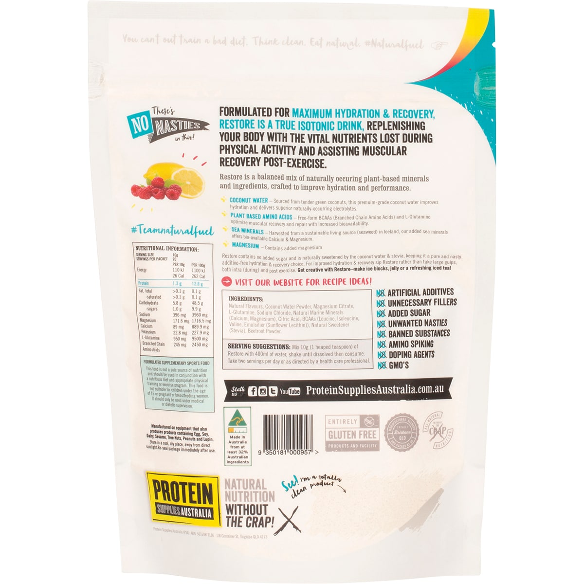 Protein Supplies Australia Restore Hydration Recovery Raspberry Lemonade 200g