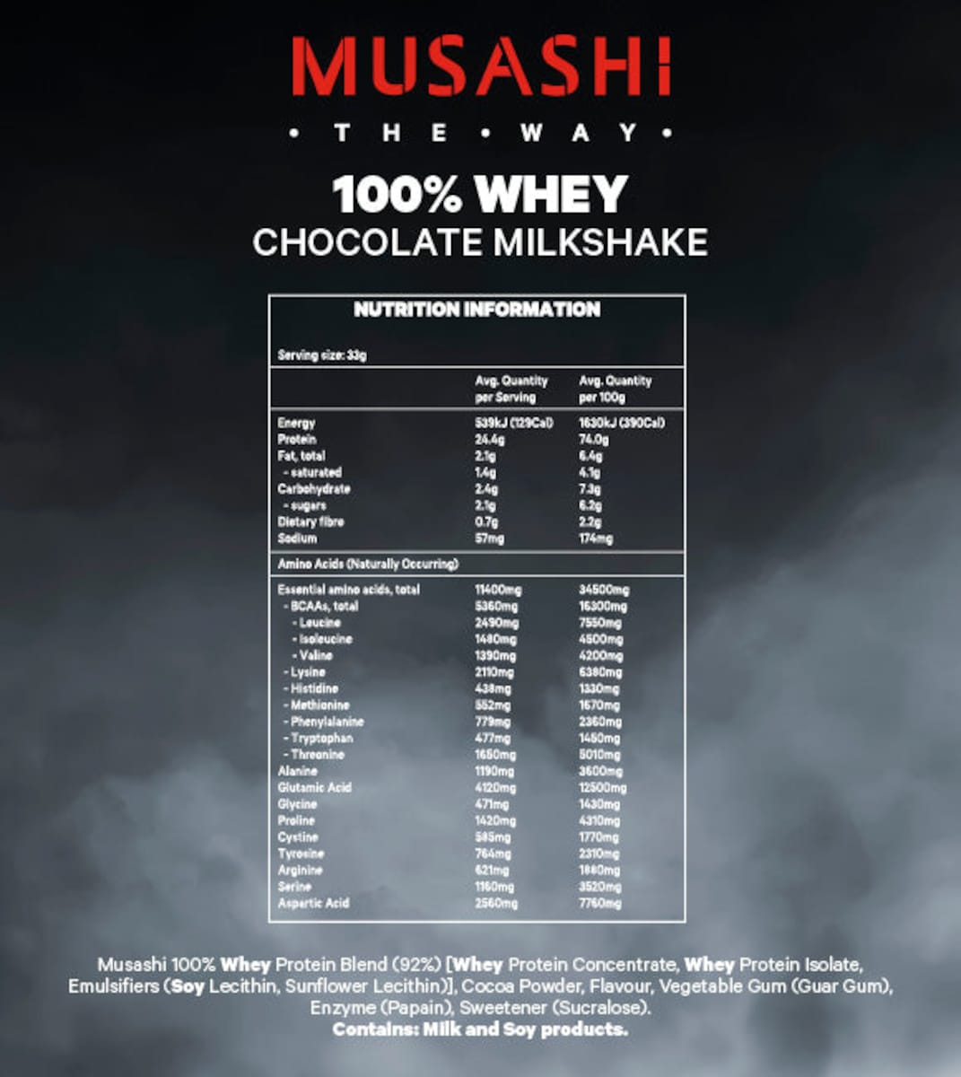 Musashi 100% Whey Protein Powder Chocolate Milkshake 2kg