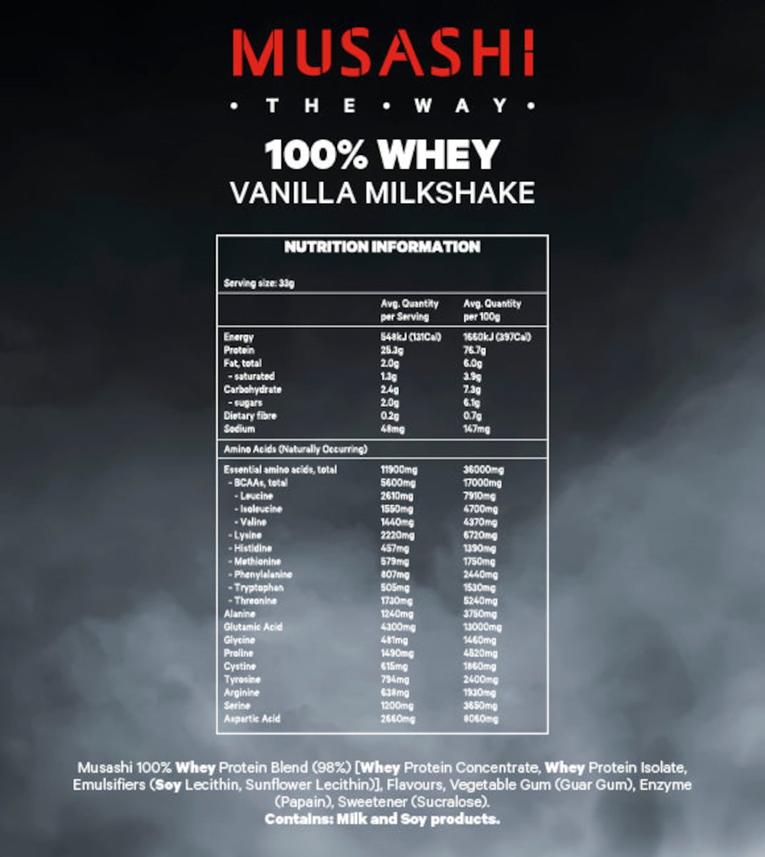 Musashi 100% Whey Protein Powder Vanilla Milkshake 2kg