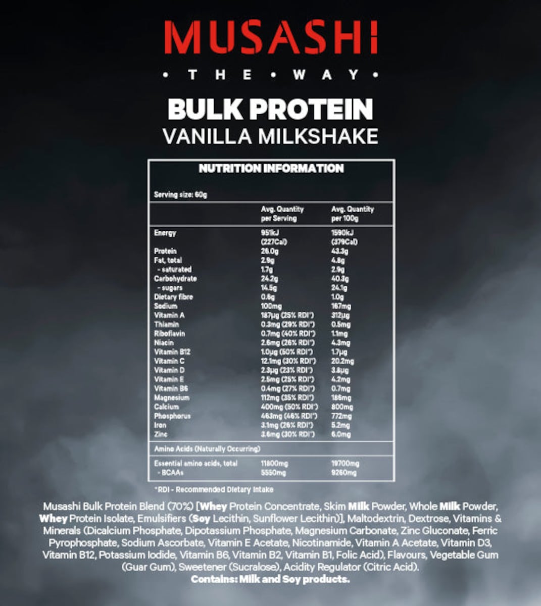 Musashi Bulk Protein Powder Vanilla Milkshake 2kg