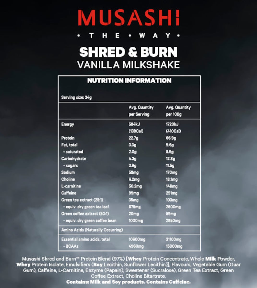 Musashi Shred & Burn Protein Vanilla Milkshake 2kg