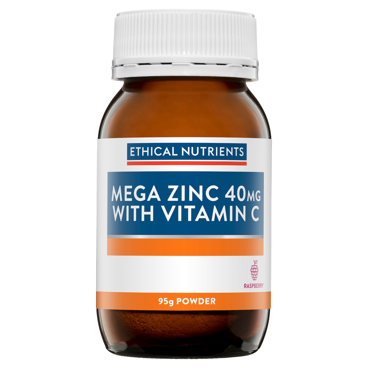 Ethical Nutrients Mega Zinc 40mg with Vitamin C Raspberry 95g Powder