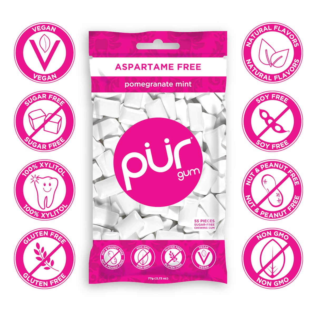 PUR Pomegranate Mint Gum Bag 77g