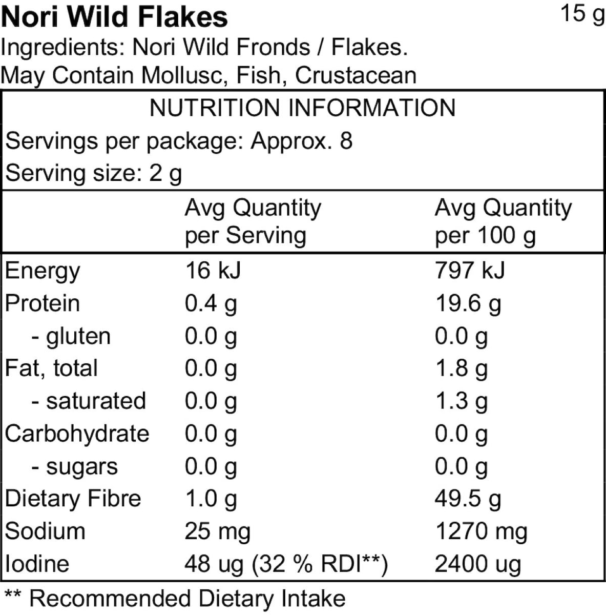 Pacific Harvest Nori Flakes 15g