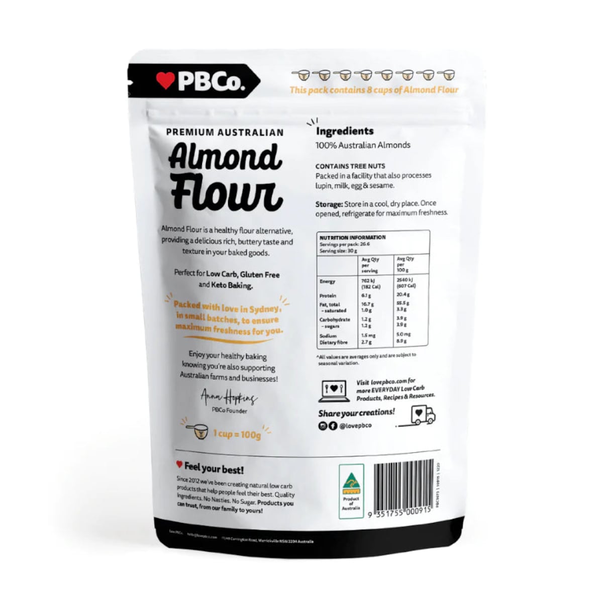 Pbco. Premium Australian Almond Flour 800g