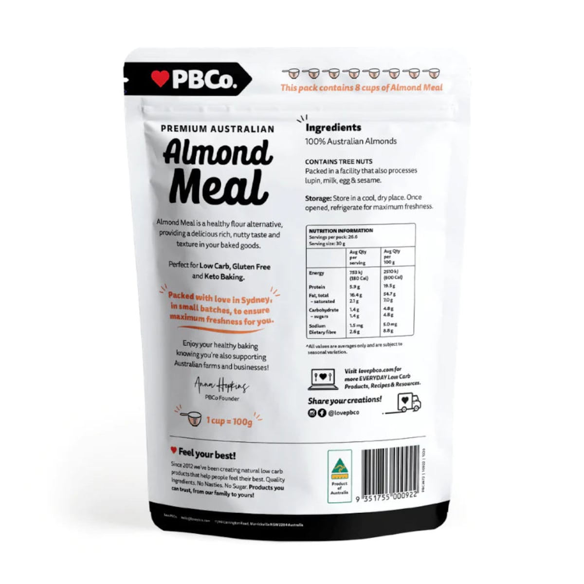 Pbco. Premium Australian Almond Meal 800g