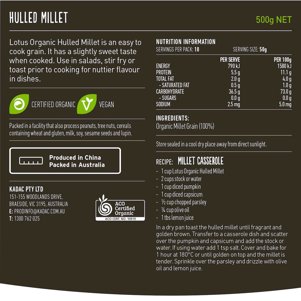 Lotus Organic Millet Hulled 500g