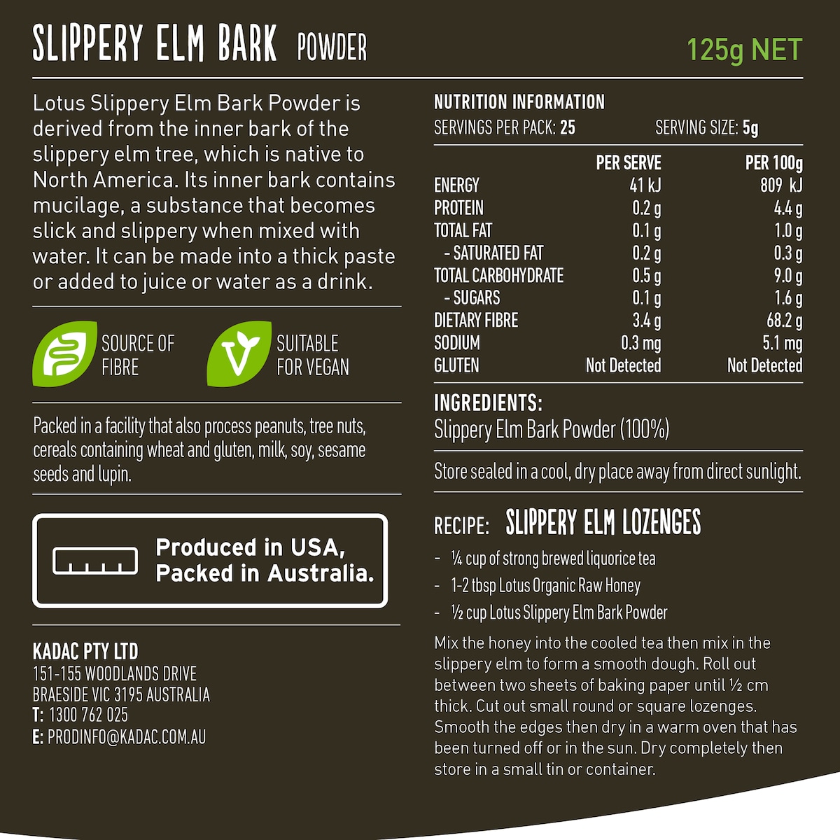 Lotus Slippery Elm Bark Powder 125g