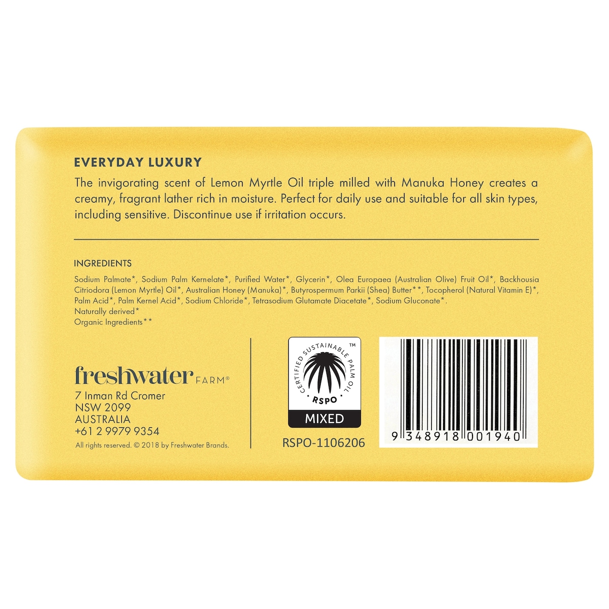 Freshwater Farm Lemon Myrtle + Manuka Honey Body Bar 200g