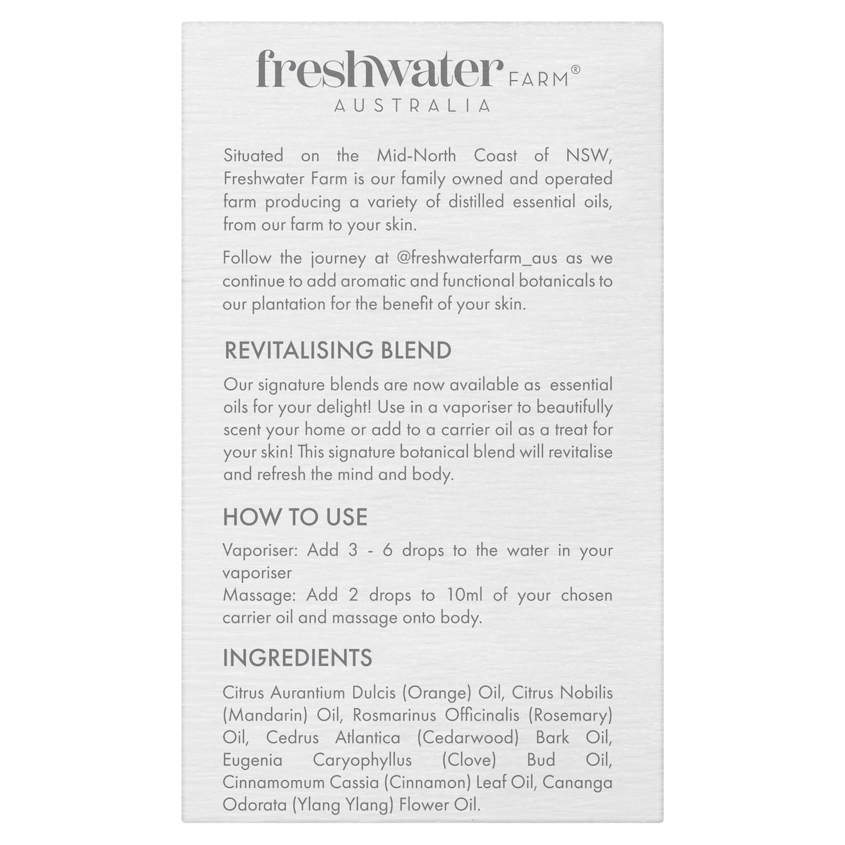 Freshwater Farm Mandarin + Cedarwood Essential Oil 20ml