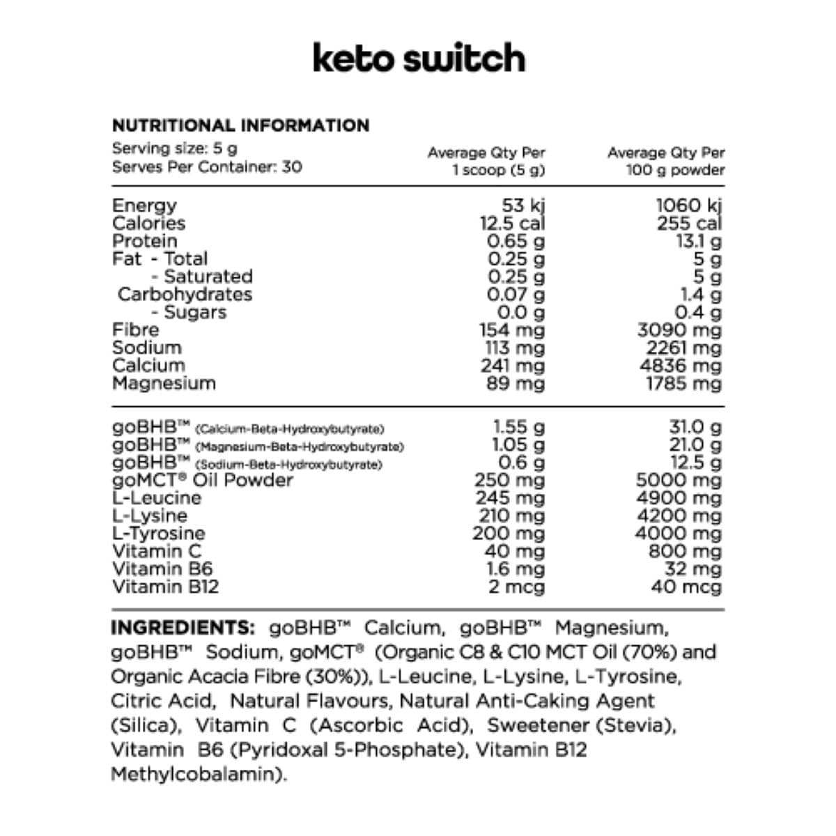 Switch Nutrition Ketogenic Performance Fuel Pineapple Lime 150g