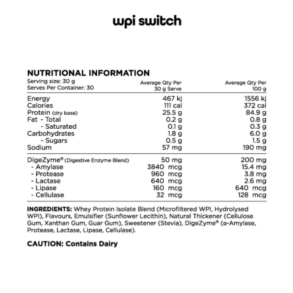 Switch Nutrition Whey Protein Isolate 95 Vanilla Crme 900g