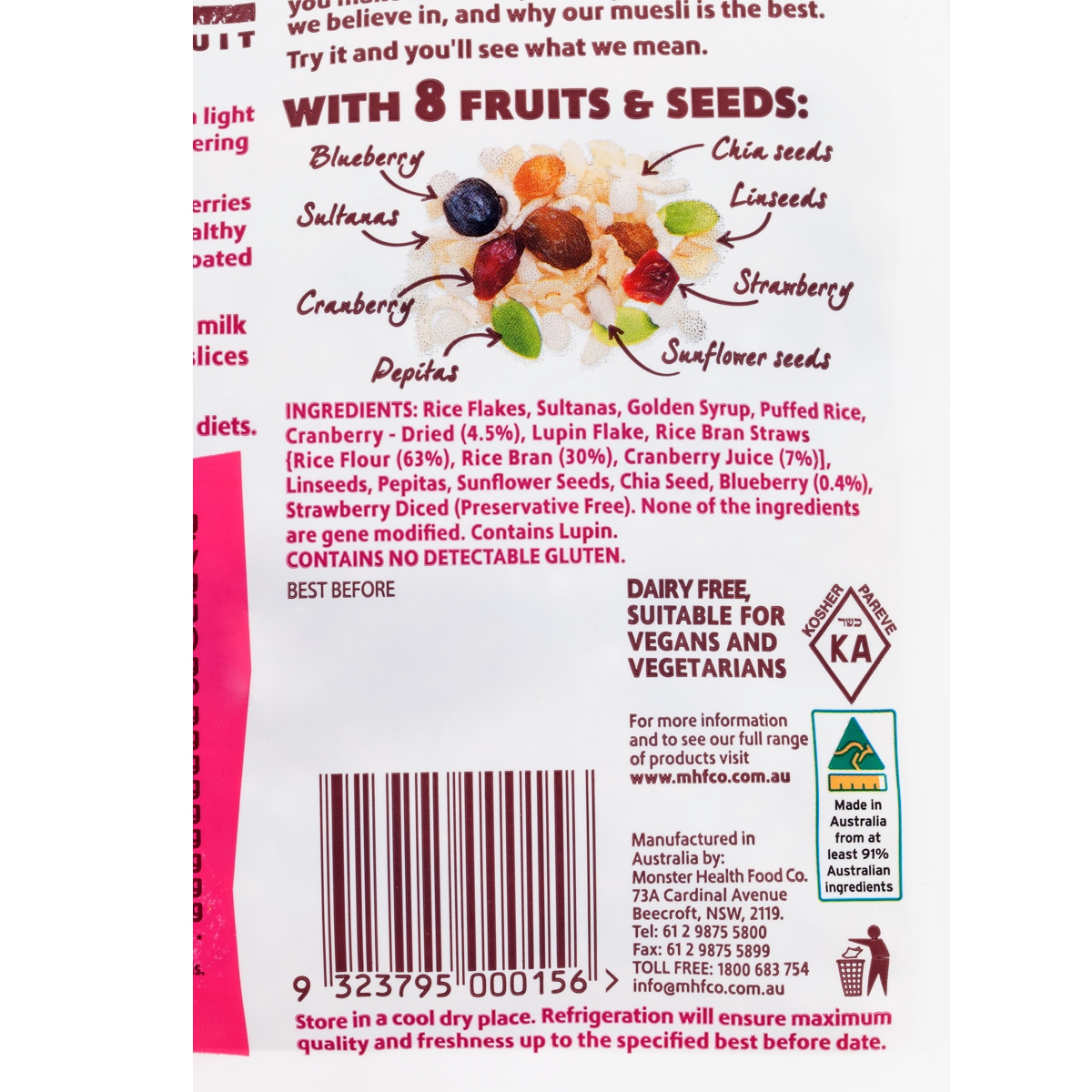 Monster Health Food Co Free & Fruity Muesli - Gluten Free 500g