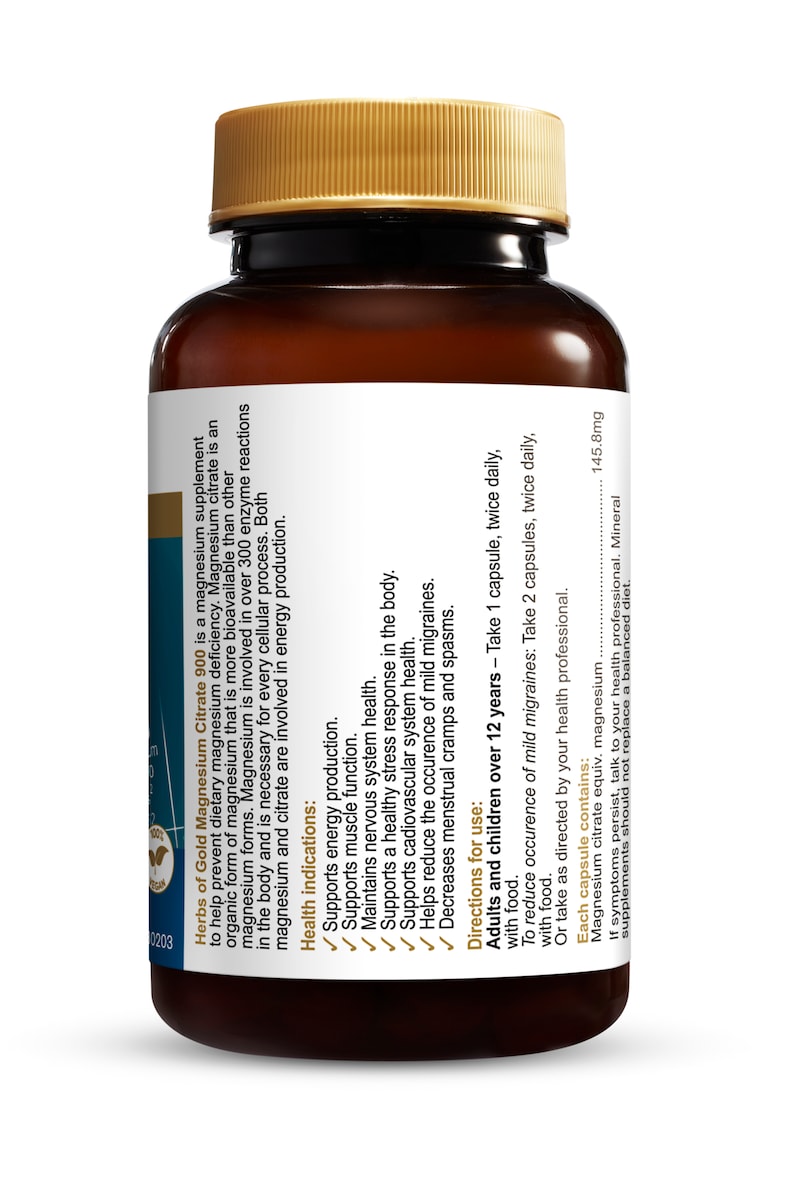 Herbs of Gold Magnesium Citrate 900 60 Capsules