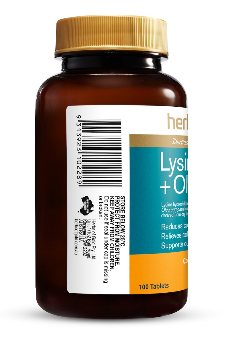 Herbs of Gold Lysine 1000 + Olive Leaf 100 Tablets