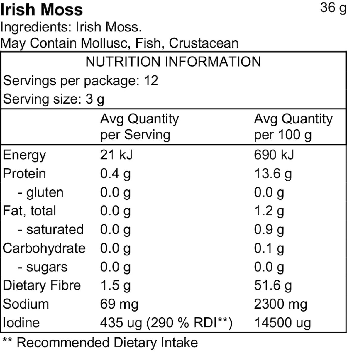 Pacific Harvest Irish Sea Moss Seaweed 36g