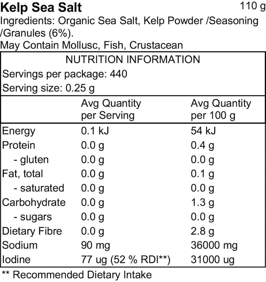 Pacific Harvest Kelp Salt Naturally Iodised 110g