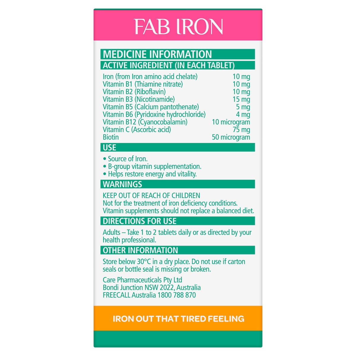 Fab Iron + Vitamin B Complex 60 Tablets