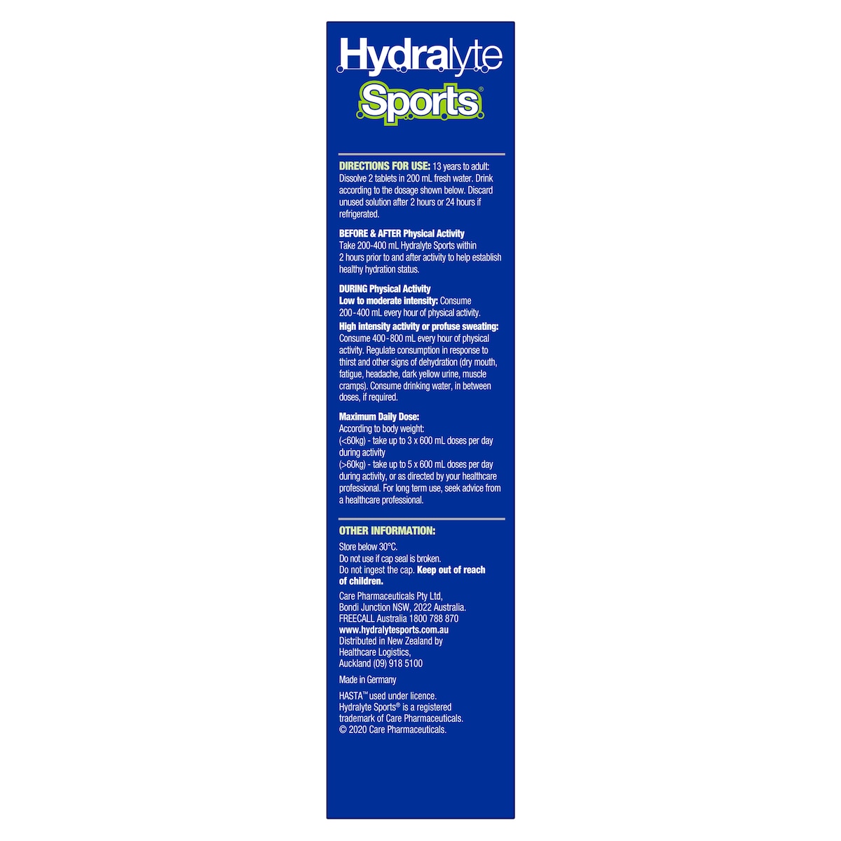 Hydralyte Sports Effervescent Electrolyte Tablets Lemon Lime 20 Pack