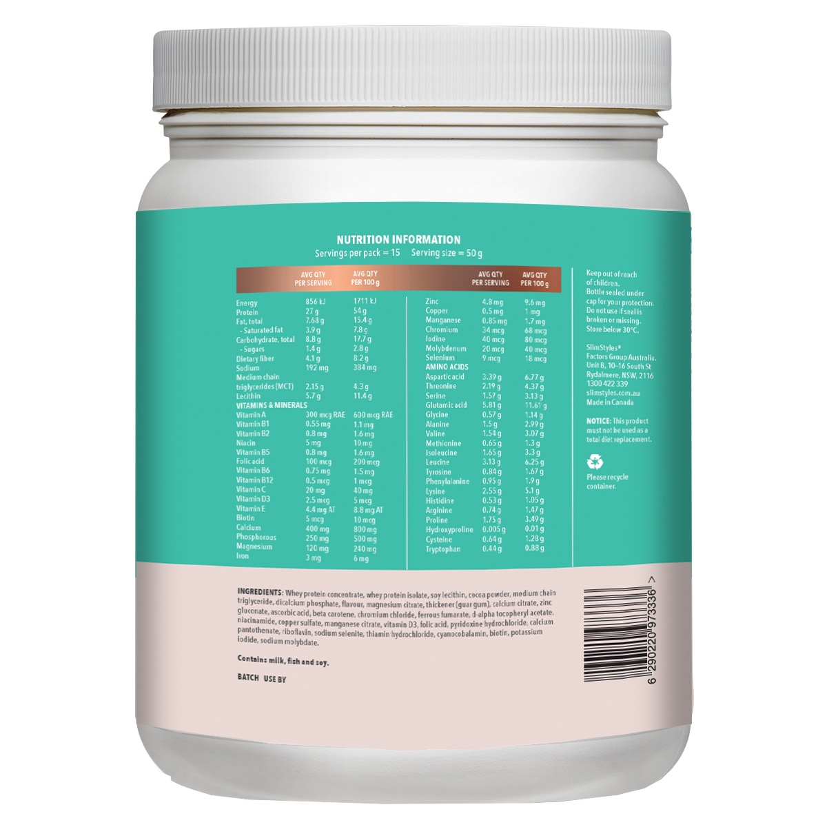 Slimstyles Meal Replacement Shake Chocolate 720g