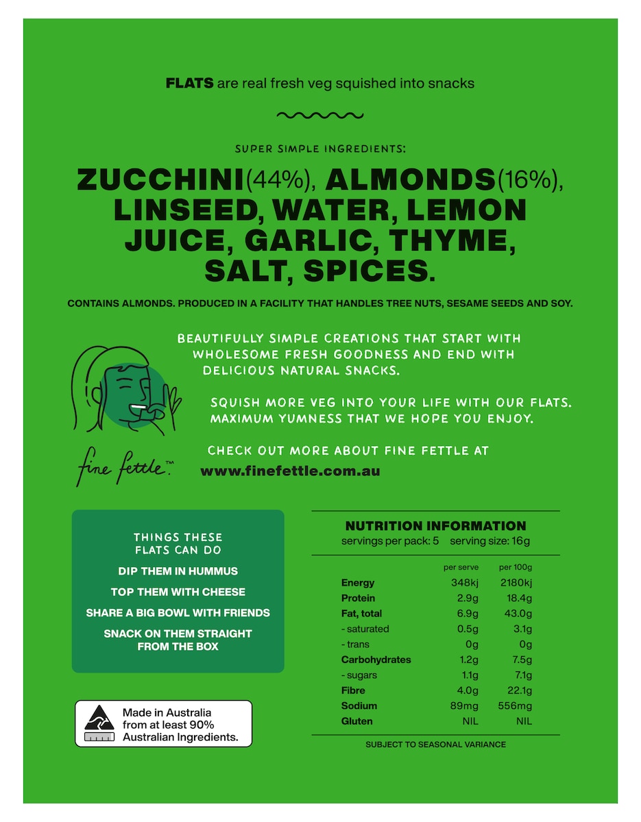 Fine Fettle Foods Zucchini & Almond Flats 80g