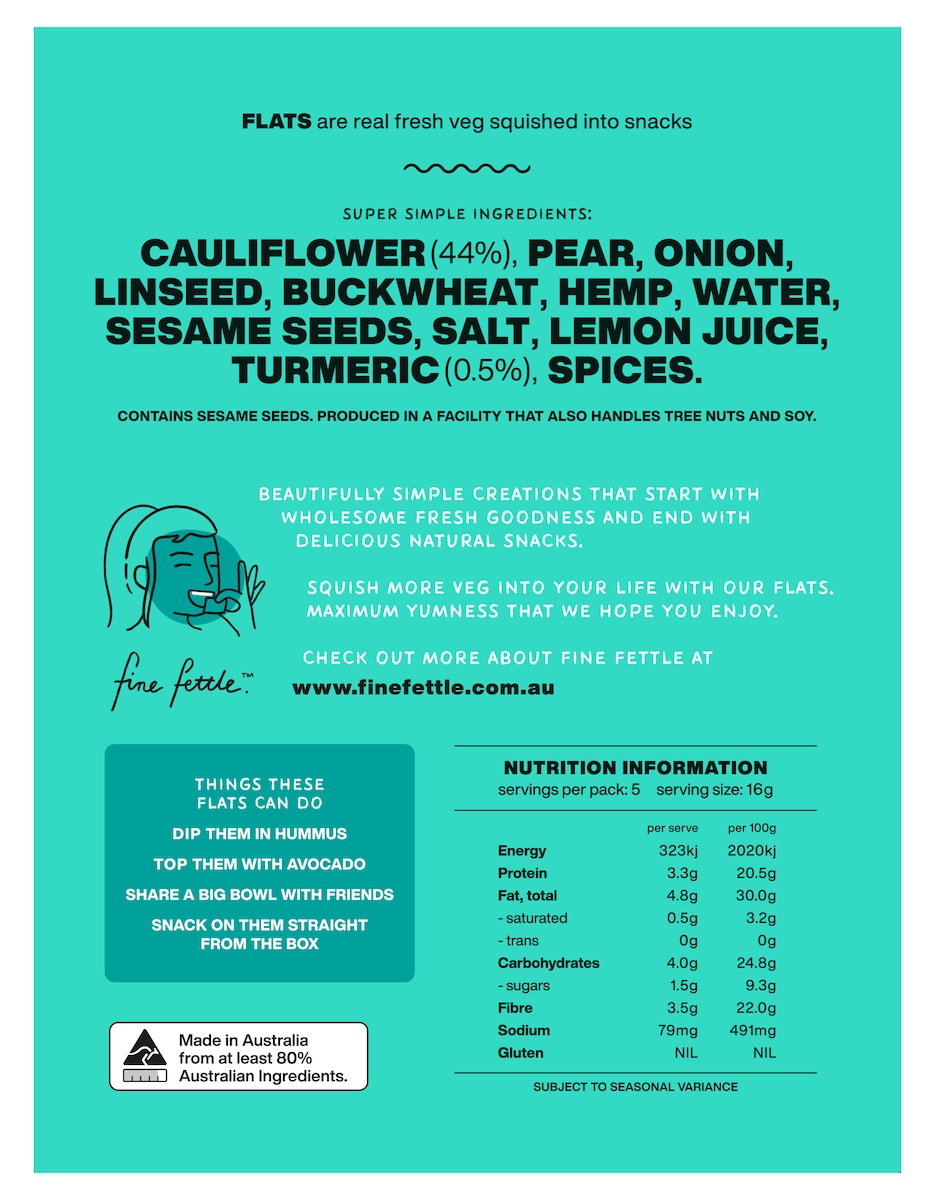 Fine Fettle Foods Cauliflower & Turmeric Flats 80g