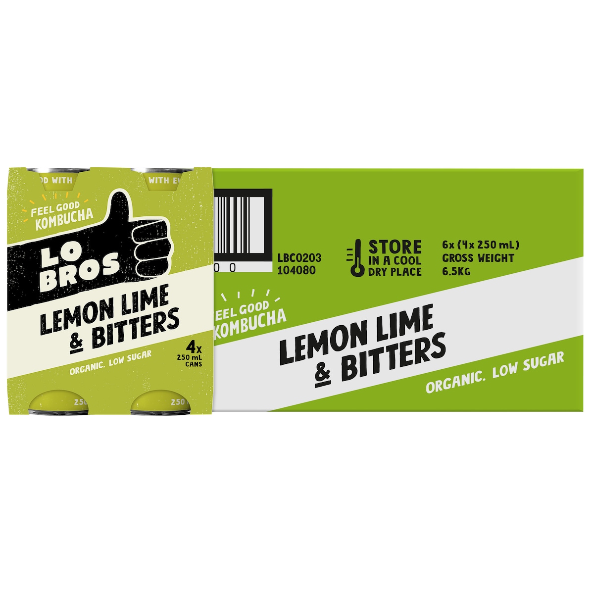 Lo Bros Kombucha Soda Lemon Lime & Bitters 6x4x250ml