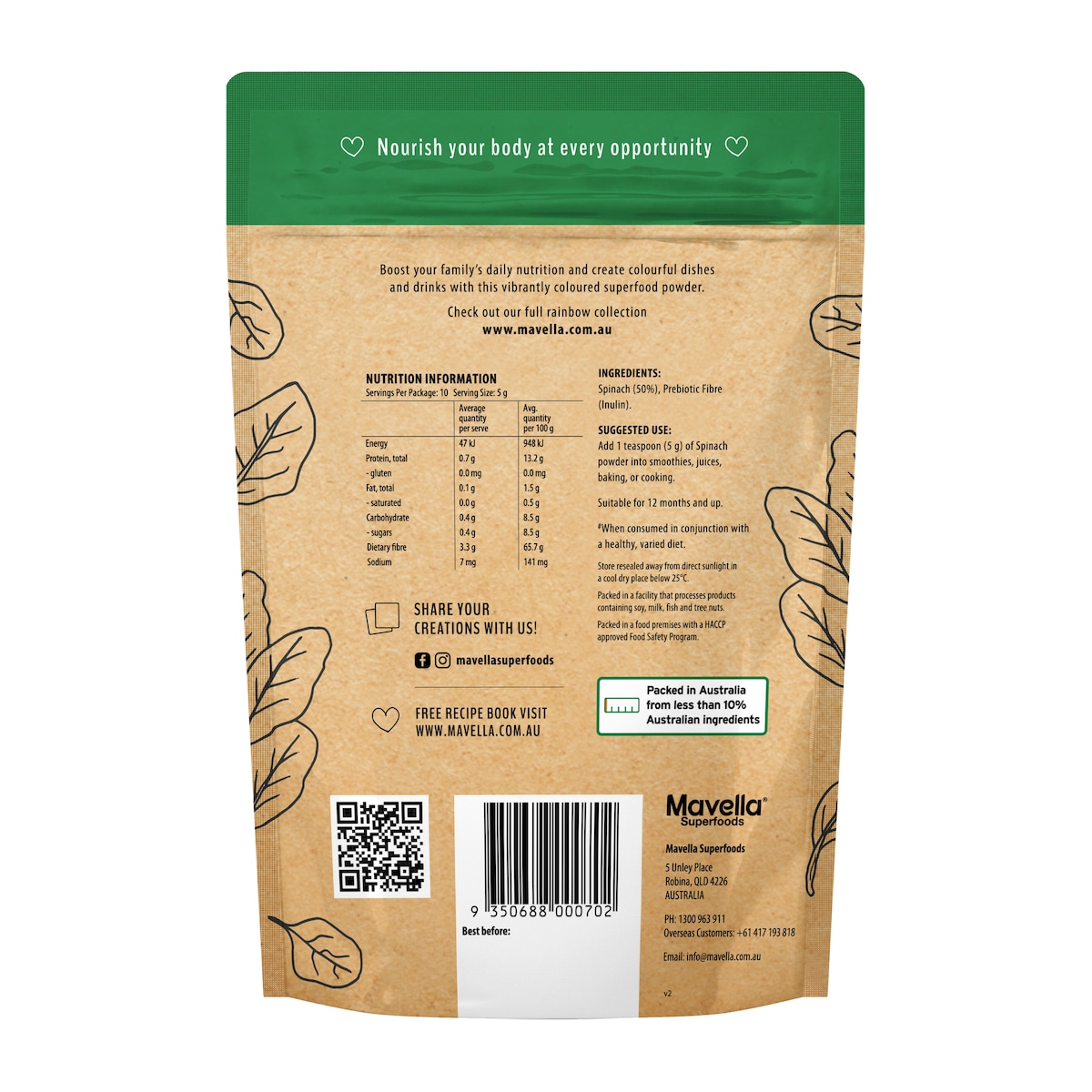 Mavella Spinach Powder 50g