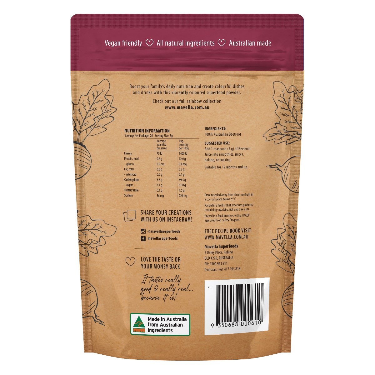 Mavella Superfoods Australian Beetroot 100g