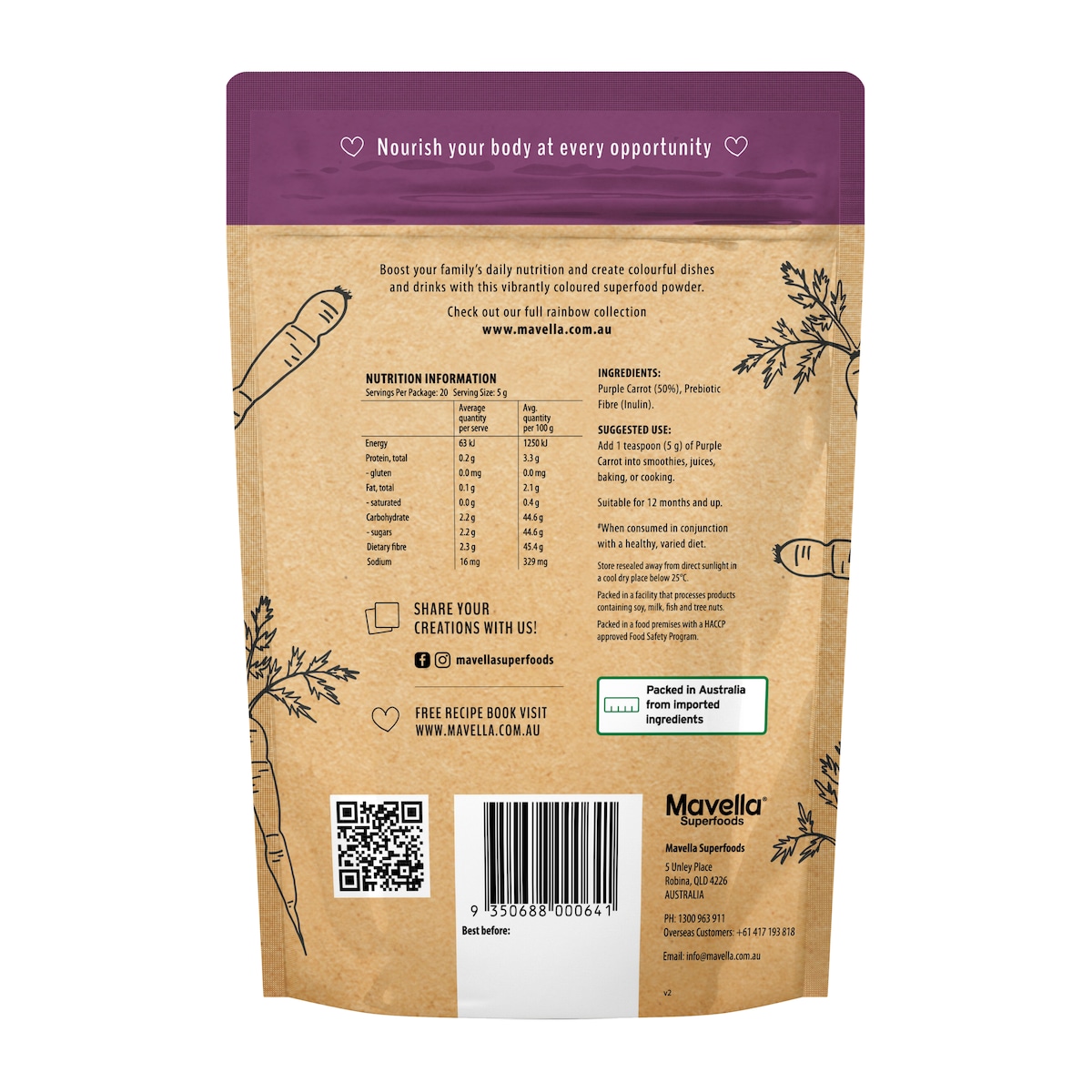 Mavella Purlple Carrot Powder 100g