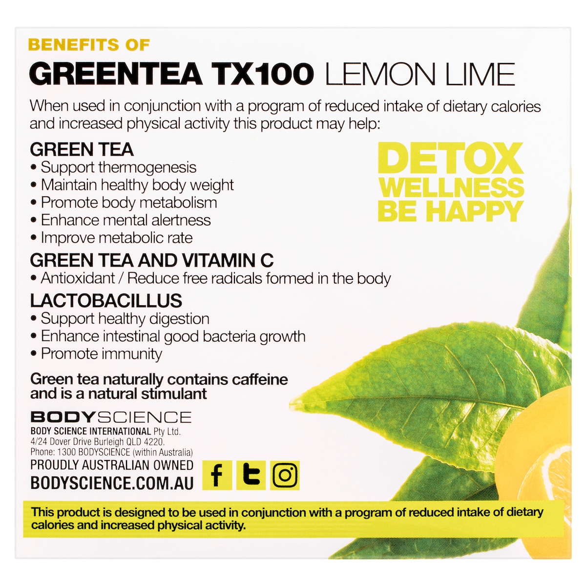 BSc Green Tea TX100 Lemon Lime 60 x 3g Sachets