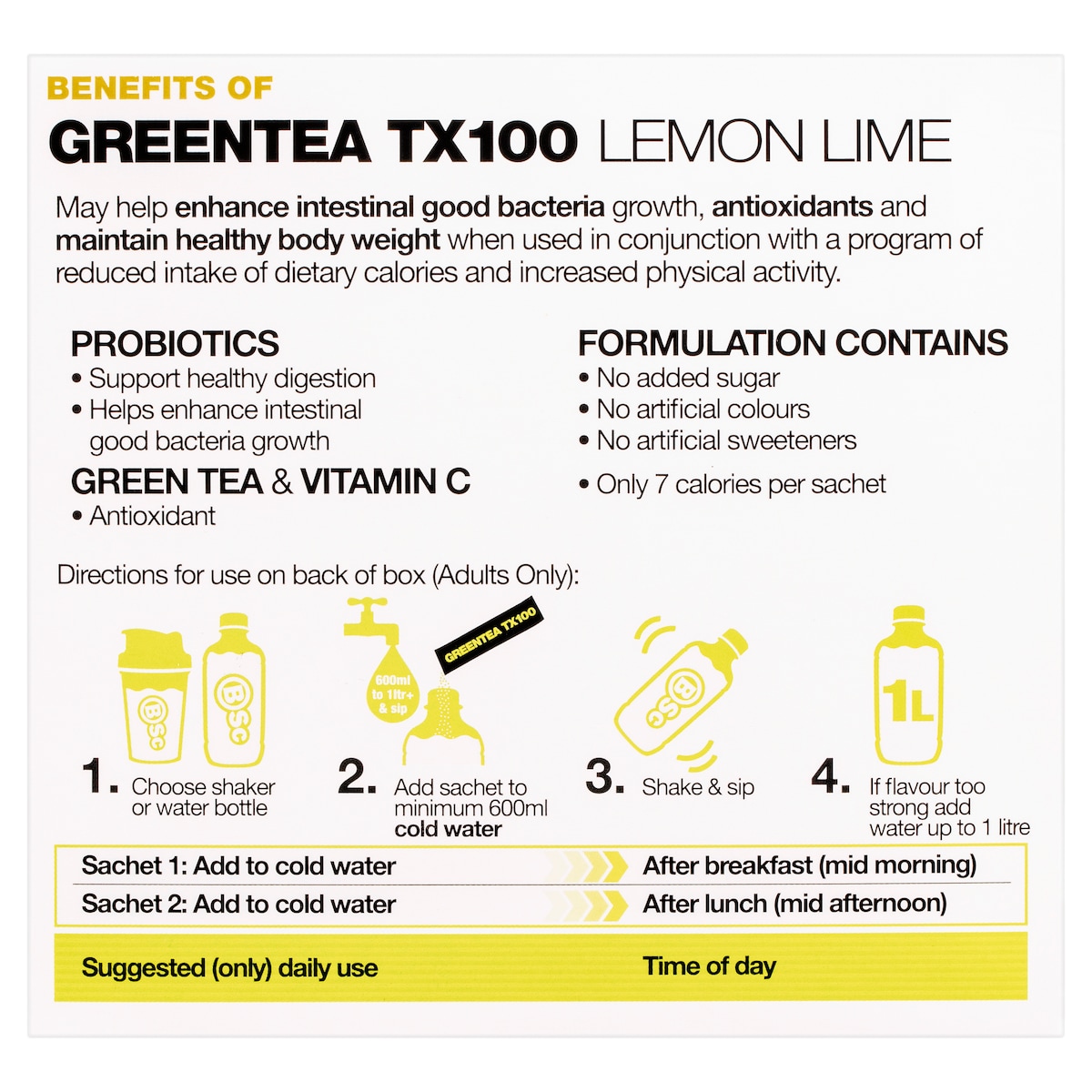 BSc Green Tea TX100 Lemon Lime 60 x 3g Sachets