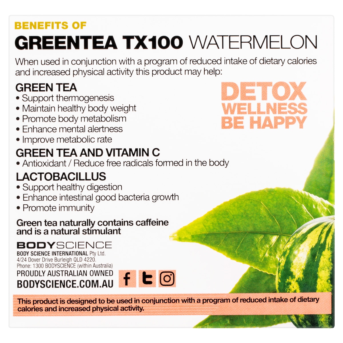 BSc Green Tea TX100 Watermelon 60 x 3g Sachets