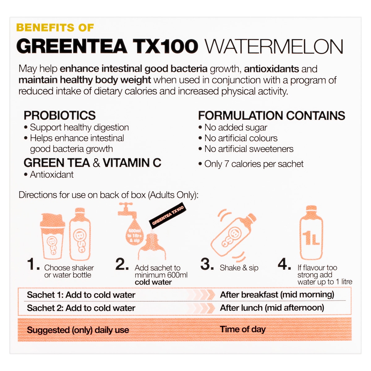 BSc Green Tea TX100 Watermelon 60 x 3g Sachets