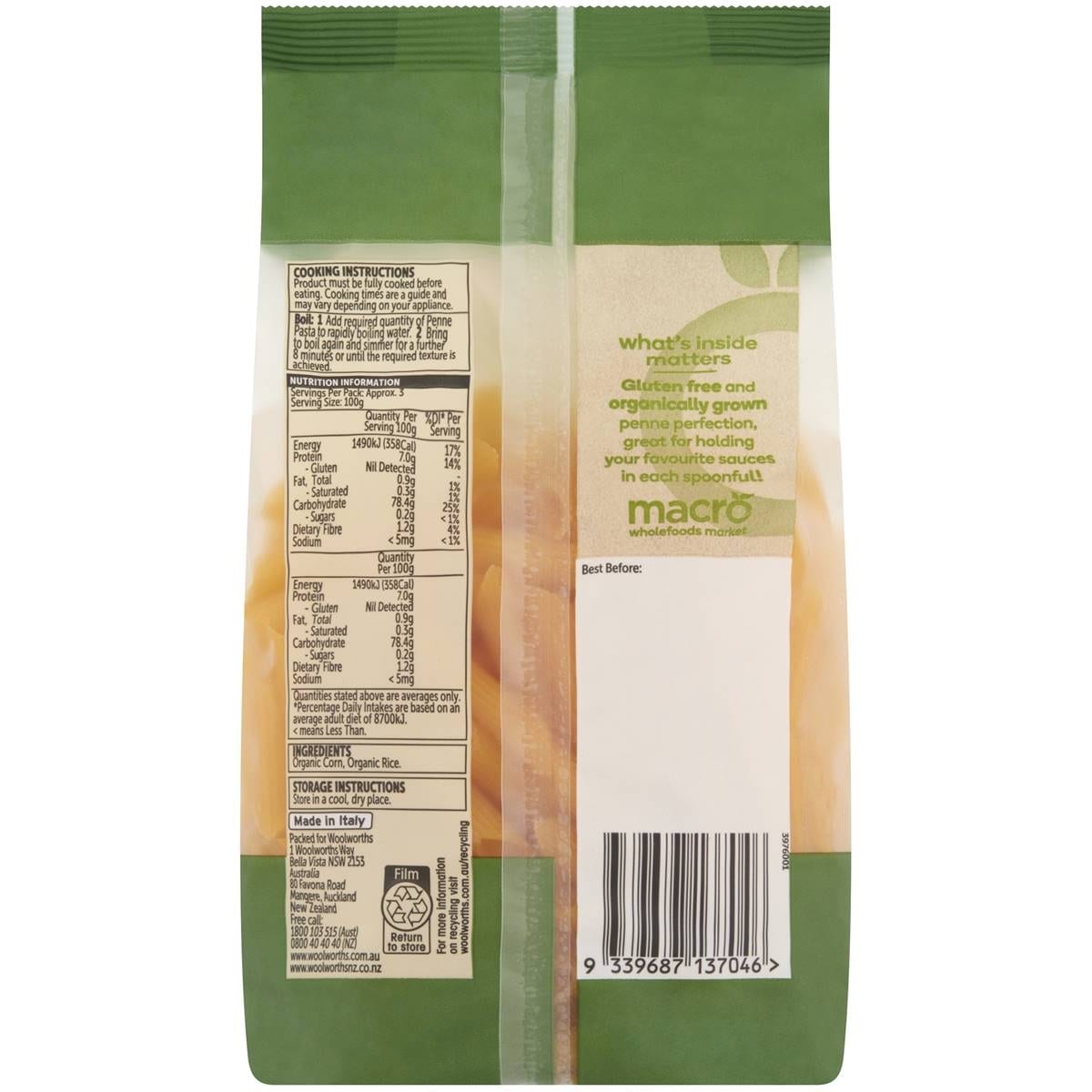 Macro Organic Gluten Free Penne 350g