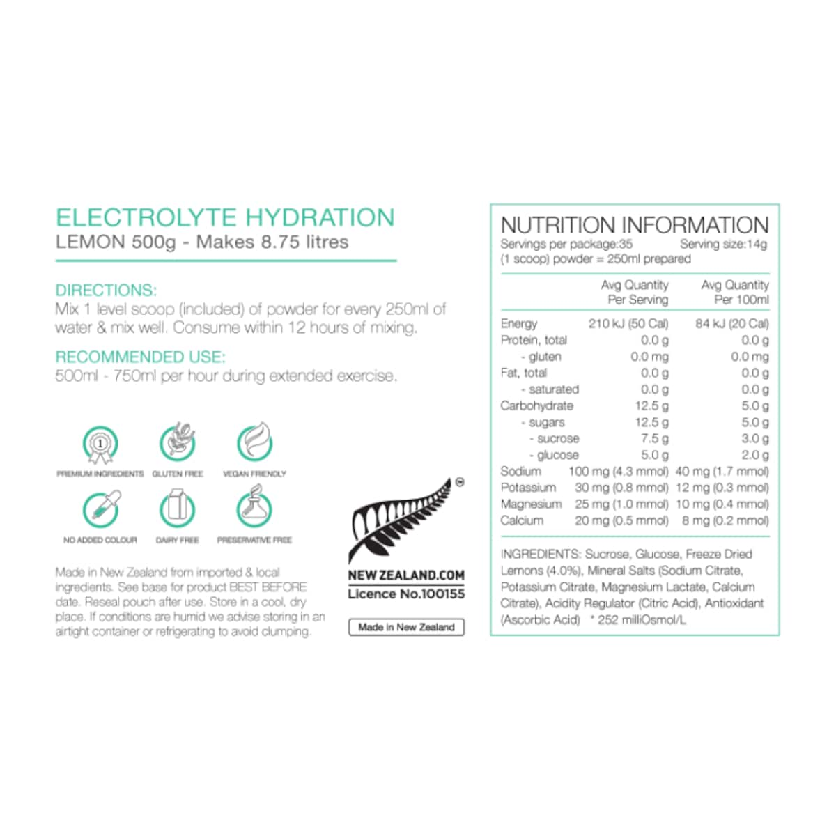 Pure Sports Nutrition Electrolyte Hydration Lemon 500g