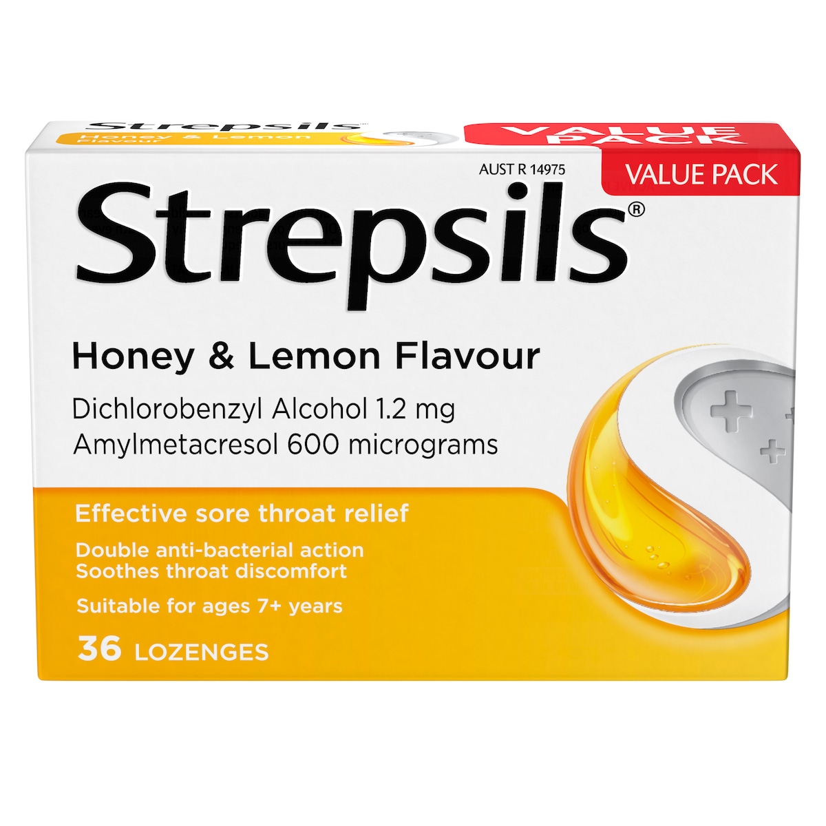 Strepsils Sore Throat Relief Honey & Lemon Lozenges 36 Pack