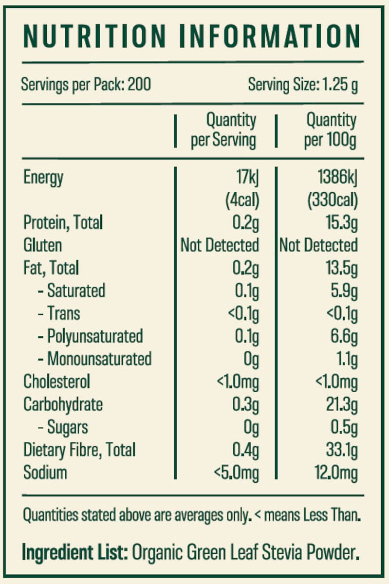 Grass Roots Organic Green Leaf Stevia Powder 250g