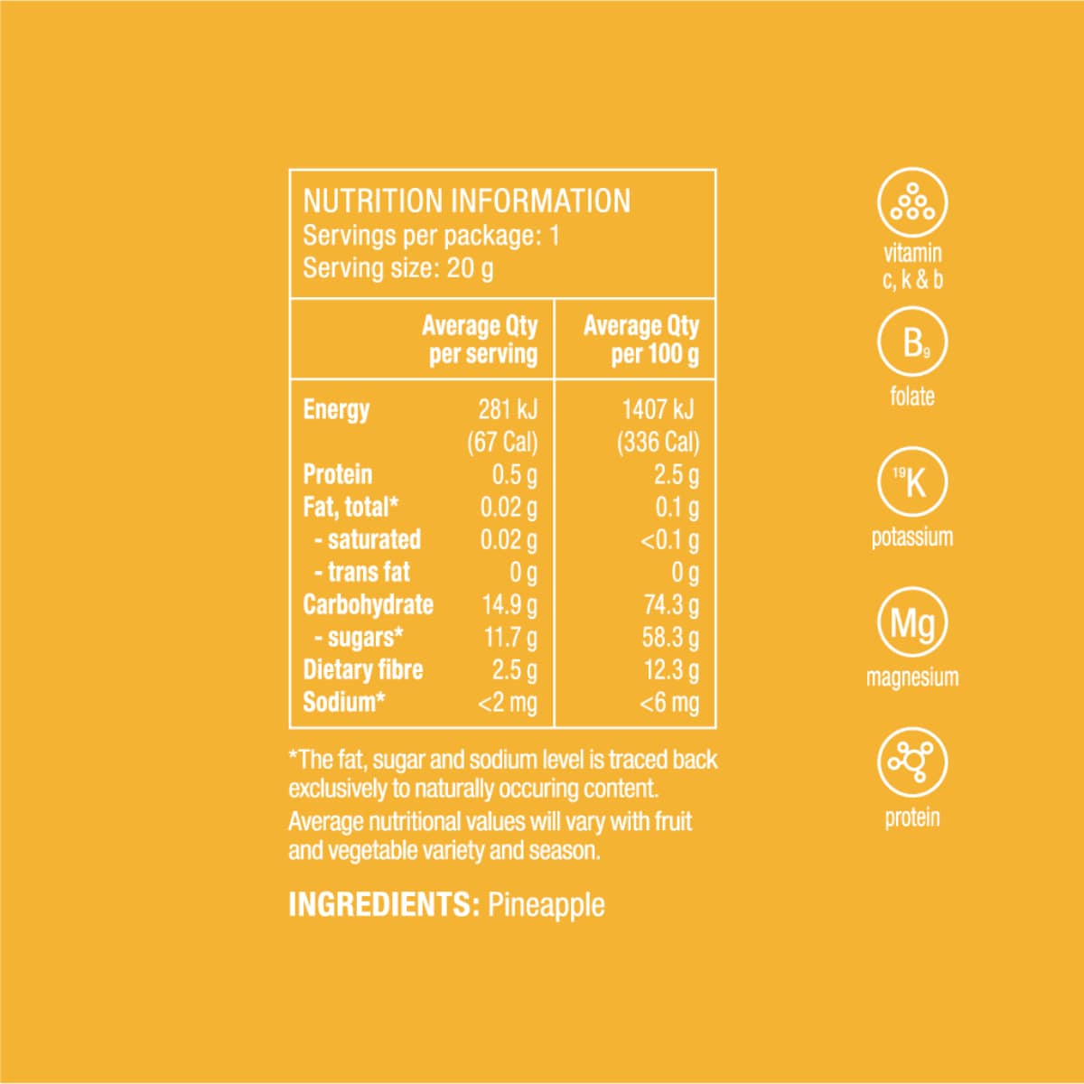 Nudus Air-Dried Pineapple Fruit Chips 20g