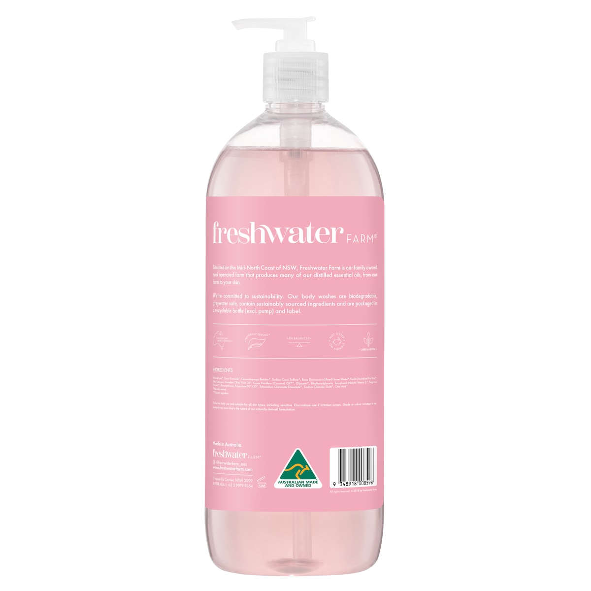 Freshwater Farm Rosewater + Pink Clay Body Wash 1L