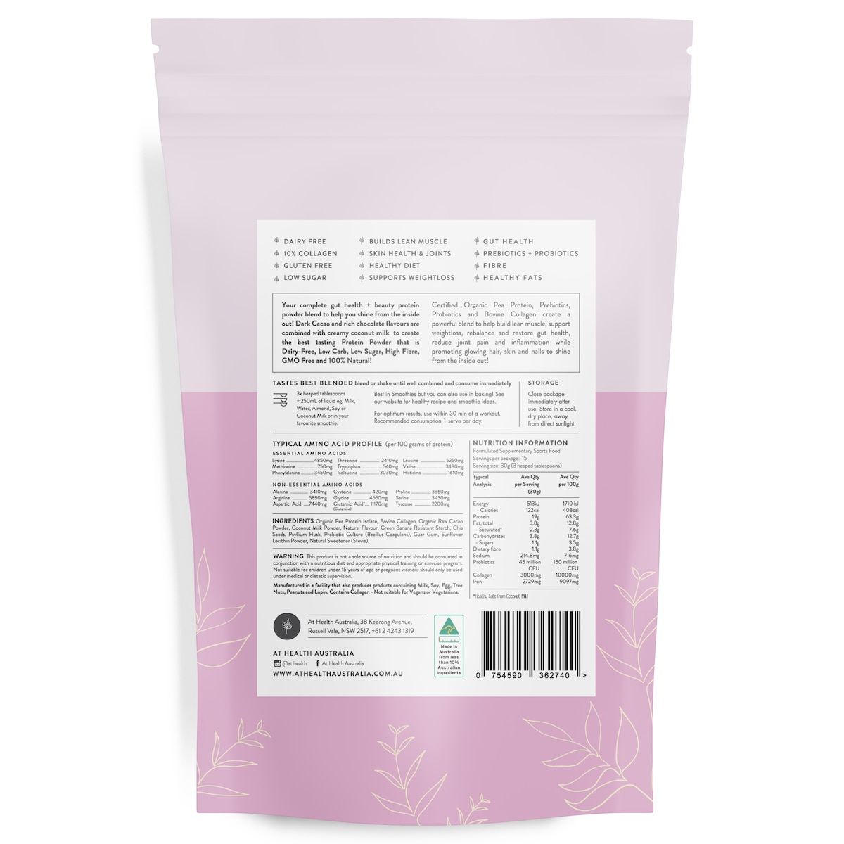 At Health Australia Radiant Body Protein with Collagen Cacao 450g