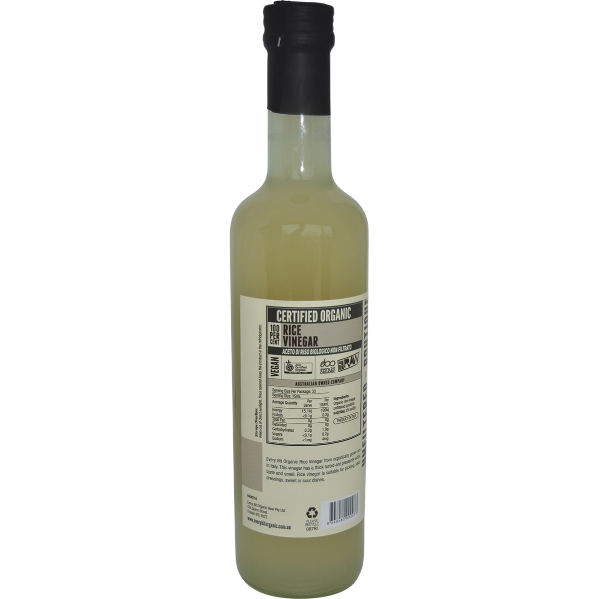 Every Bit Organic Raw Rice Wine Vinegar With The Mother 500ml