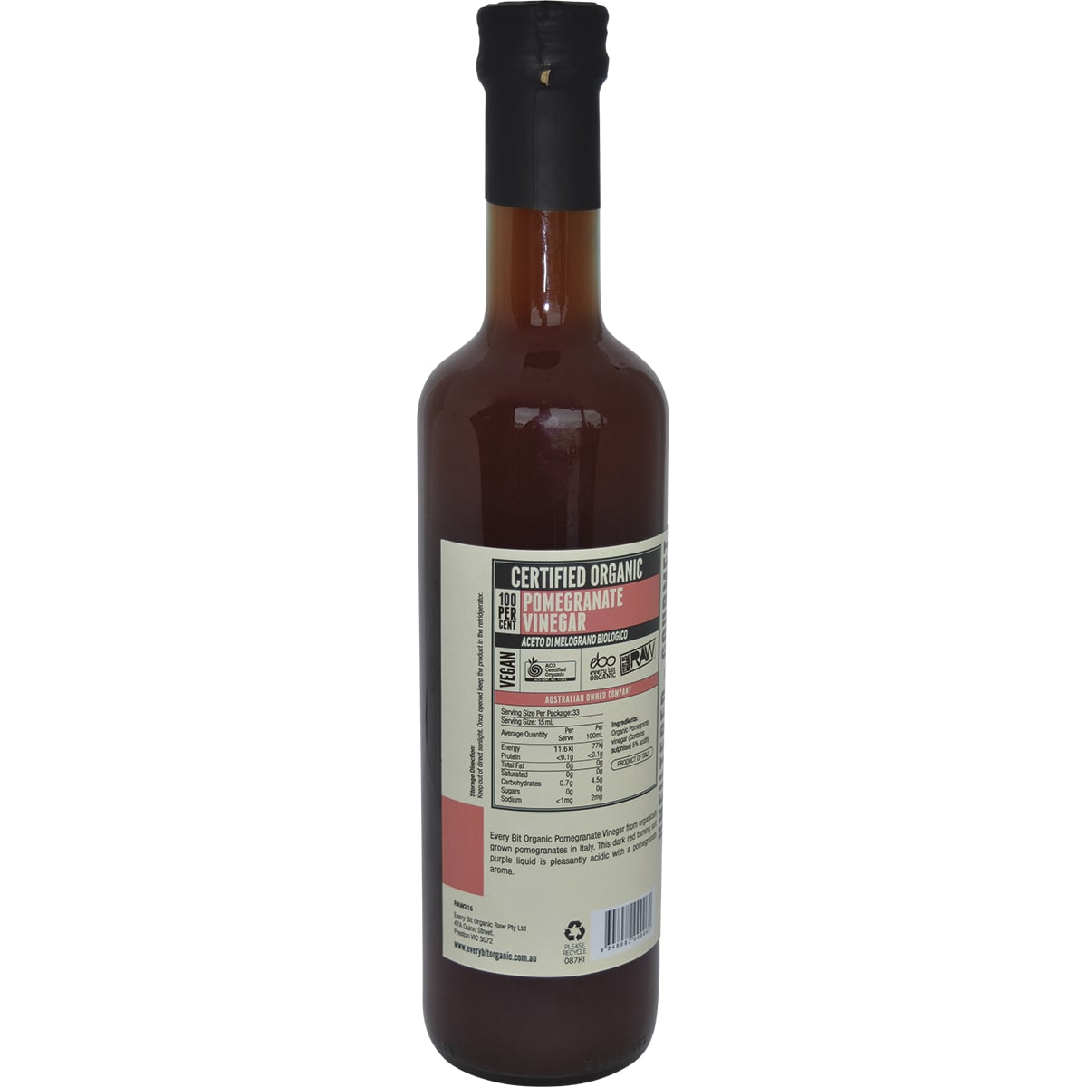 Every Bit Organic Raw Pomegranate Vinegar With The Mother 500ml