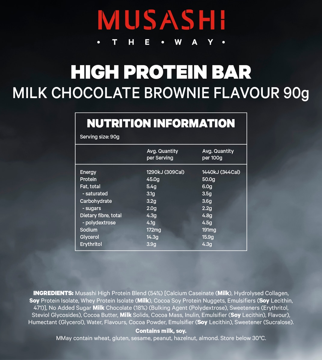 Musashi High Protein Bar Milk Chocolate Brownie 12 x 90g