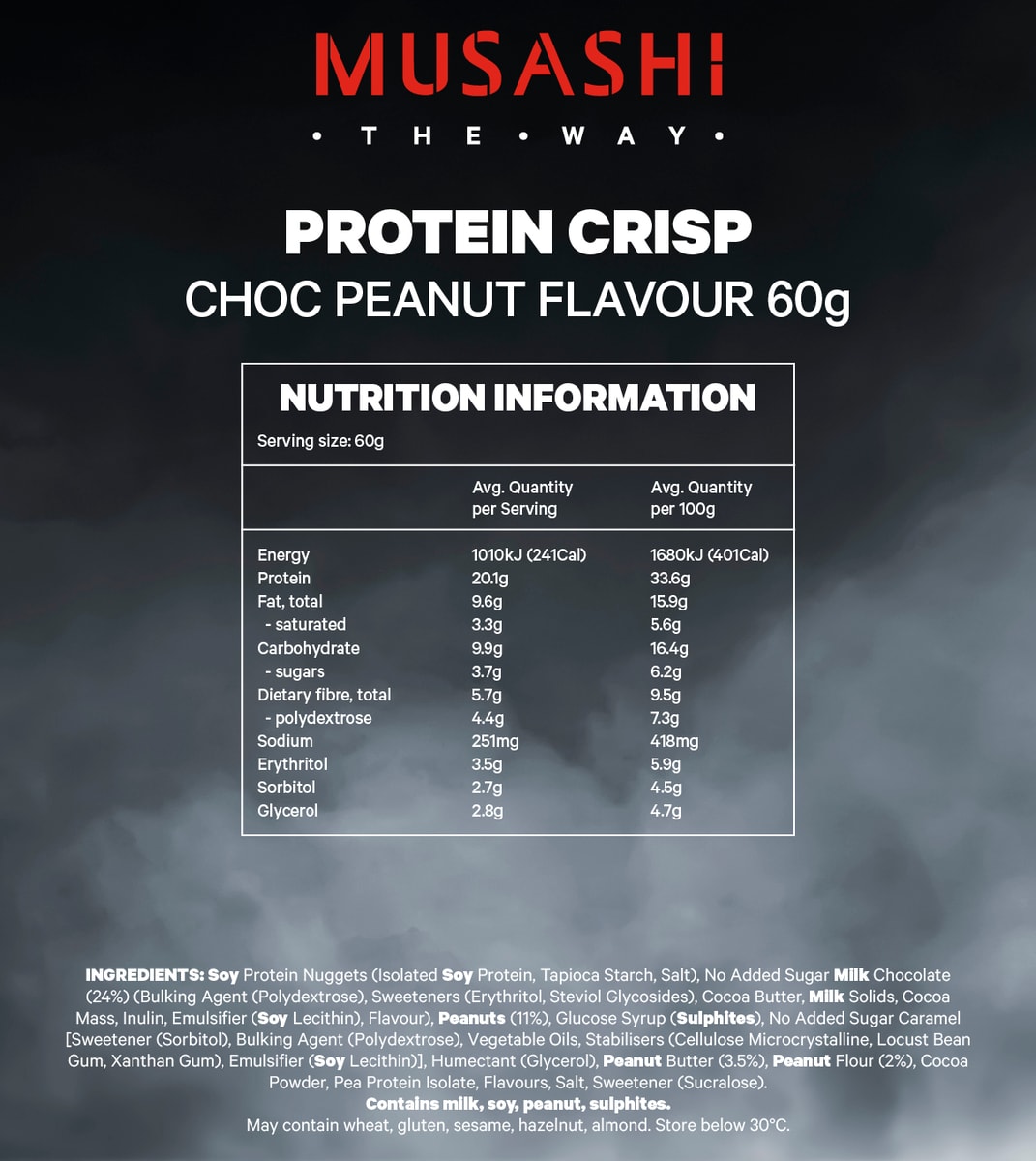 Musashi Choc Peanut Protein Crisp Bar 12 x 60g