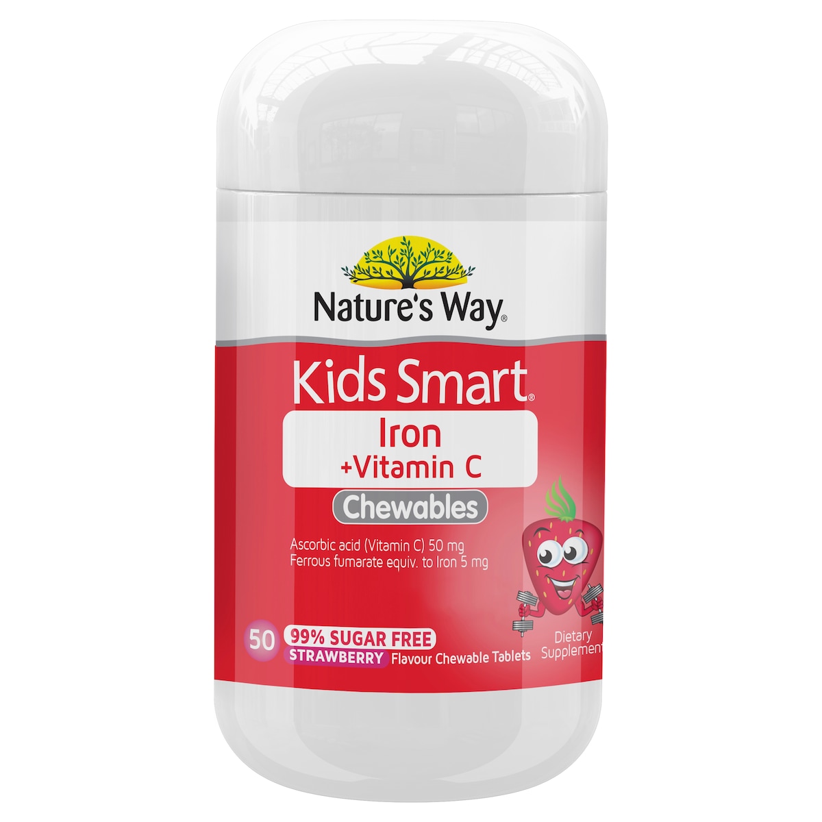 Natures Way Kids Smart Iron + Vitamin C 99.9% Sugar Free 50 Chewable Tablets