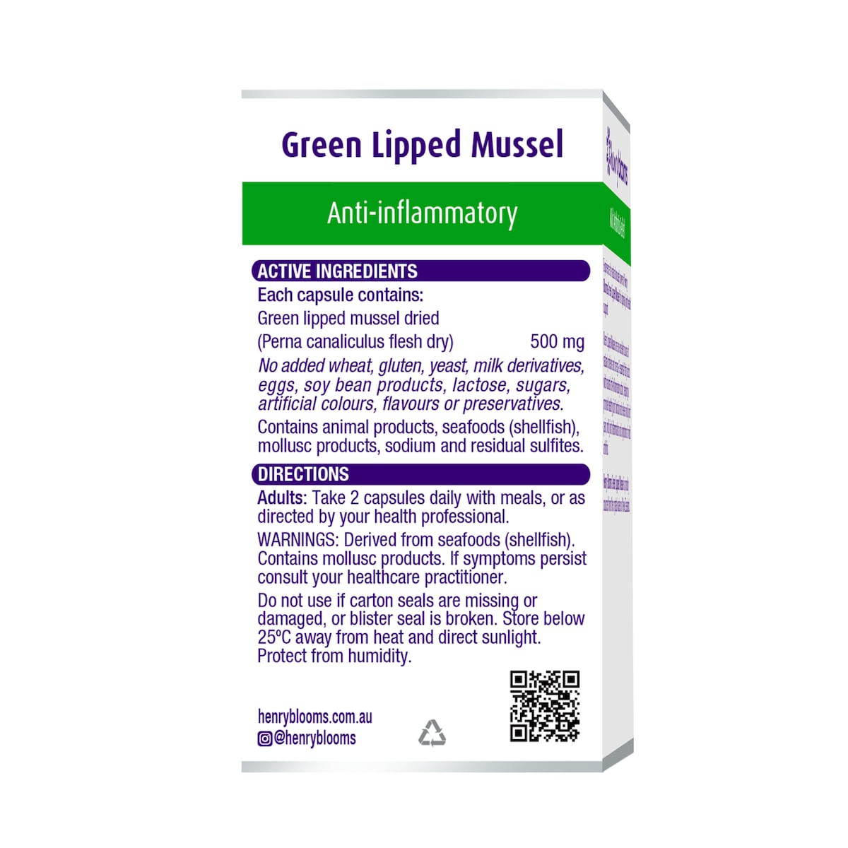 Henry Blooms Green Lipped Mussel 60 Capsules